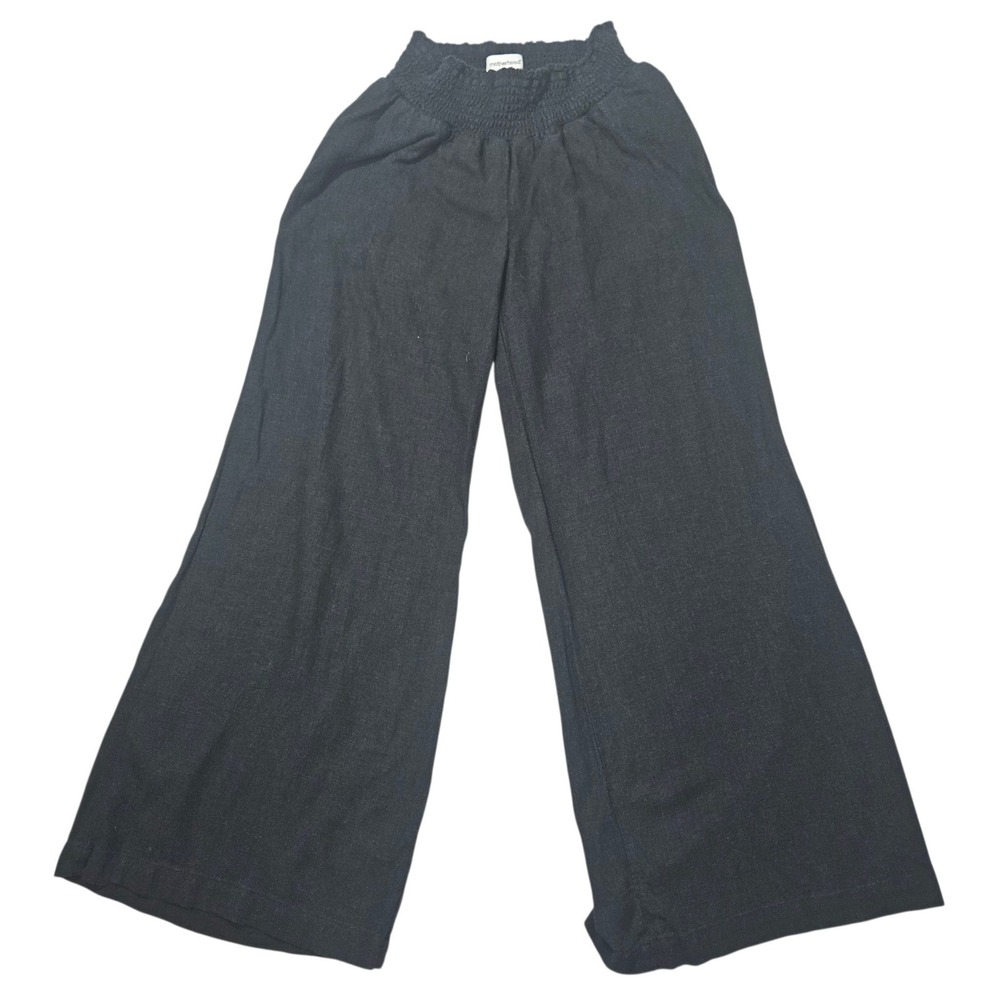Motherhood Modern‎ Smocked Waist Wide Leg Linen Blend Pants Black Sz XS
